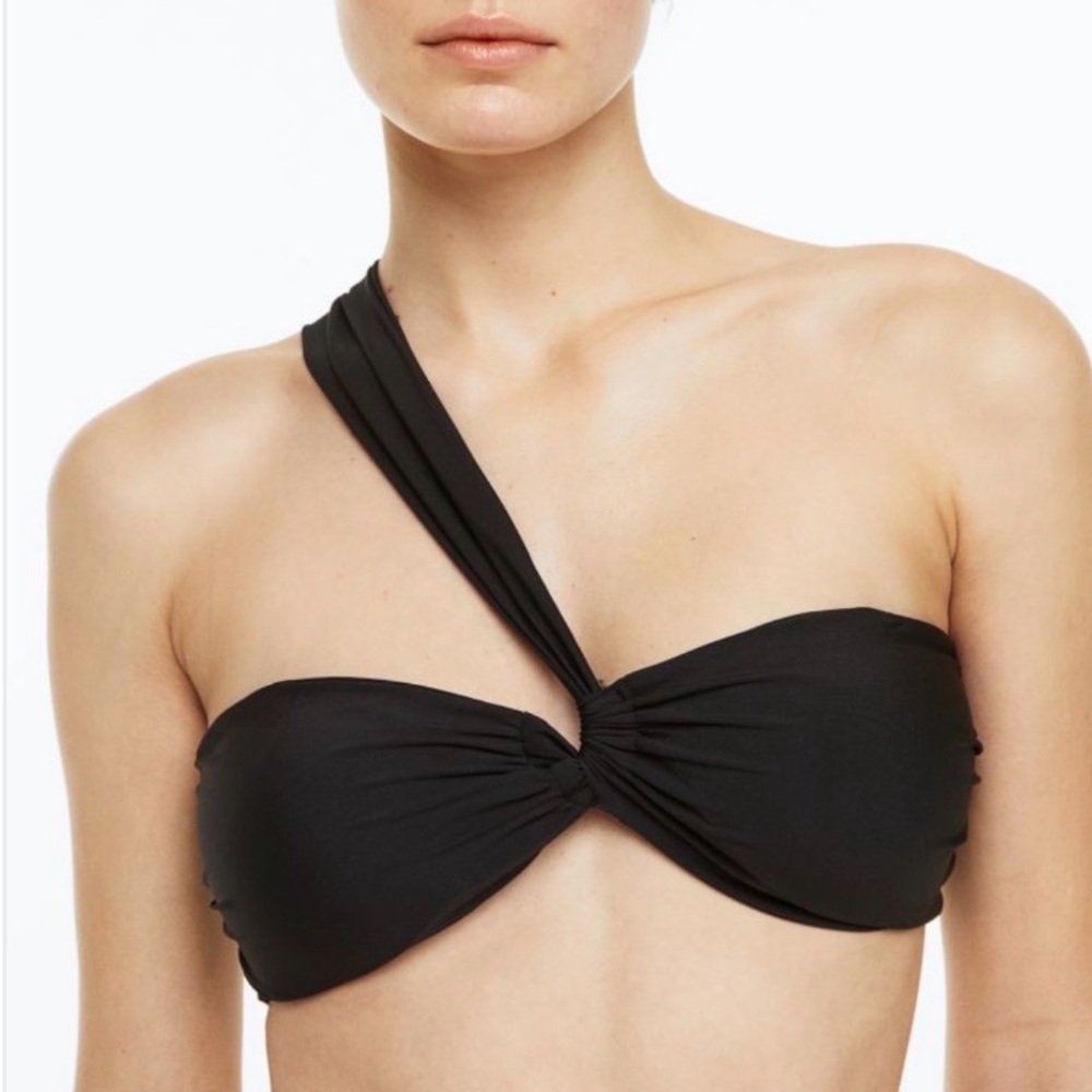 H&M One Shoulder Padded Bandeau Bikini Top in Black - S